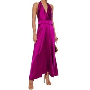 Maje Rivone Stretch silk Halter Pink Purple maxi dress size 2 France or M US